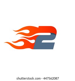 Fast fire number two logo. Speed and sport elements for sportswear, t-shirt, banner, card, labels or posters.