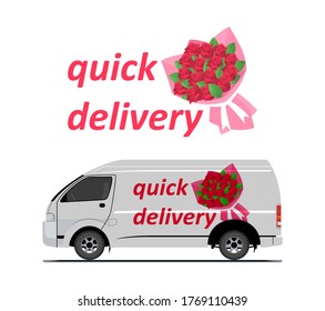 Fast flower delivery. Quick delivery-Vector design template.