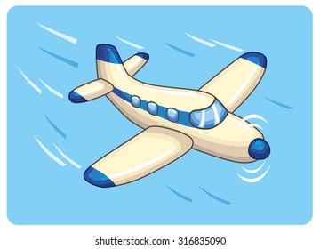 Fast flying airplane on a blue background.
