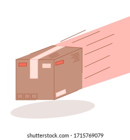 Fast flying delivery package on white background vector illustration cartoon flat design modern style