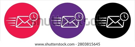 Fast Flying Envelope with Clock Icon in Colorful Circle Buttons Urgent Email Concept Set