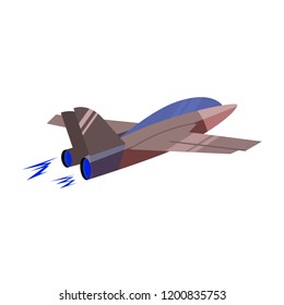 Fast flying fighter plane on white background. Vector cartoon icon.