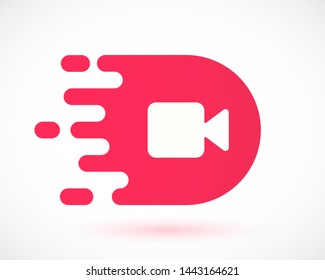 Fast flying video camera symbol. Social media concept. Blogging. Video camera logo, emblem. Web symbol app, ui. Vector illustration. EPS 10