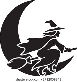 Schnell fliegend Hexe Symbol - Minimal Moderne Halloween Silhouette, Geschwindigkeit Bewegung Vektorsymbol