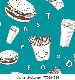 fast food 3 color pattern, monogram, digital paper, seamless