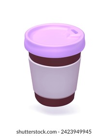 Fast food 3d icon. Plastic cup with coffee. Dessert and delicacy, takeaway eating. Candy and sweet. Aroma and beverage. Cartoon isometric vector illustration isolated on white background