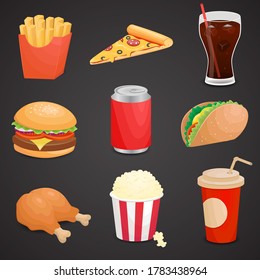 Fast food, 3d, realistic, cute icons. Vector art.