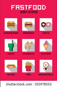 Fast food 8-bit vector icon flat style. Isolate food object on the white background. pixel style food.