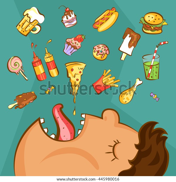 Fast Food Addiction Concept Unhealthy Nutrition Stock Vector Royalty Free