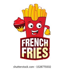 Fast Food American French Fries Cartoon logo with sauce