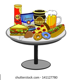 fast food art cartoon on table one