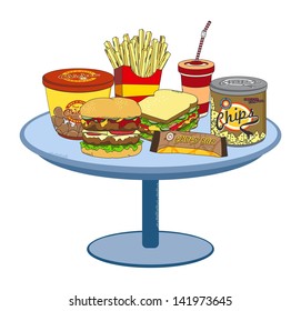 fast food art cartoon on table two