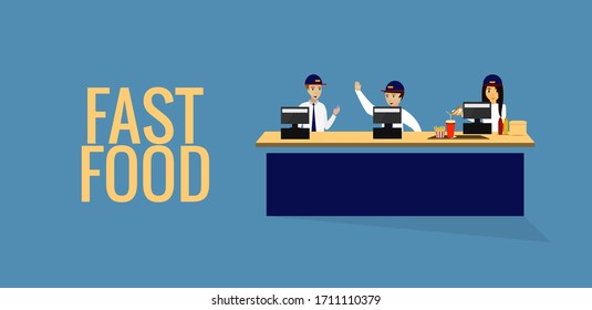 Fast-Food-Hintergrund, Café-Mitarbeiter im Kassenregister