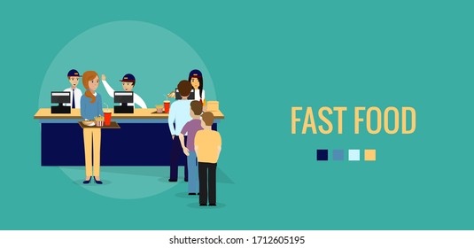 fast food background, cafe workers standing at the cash register