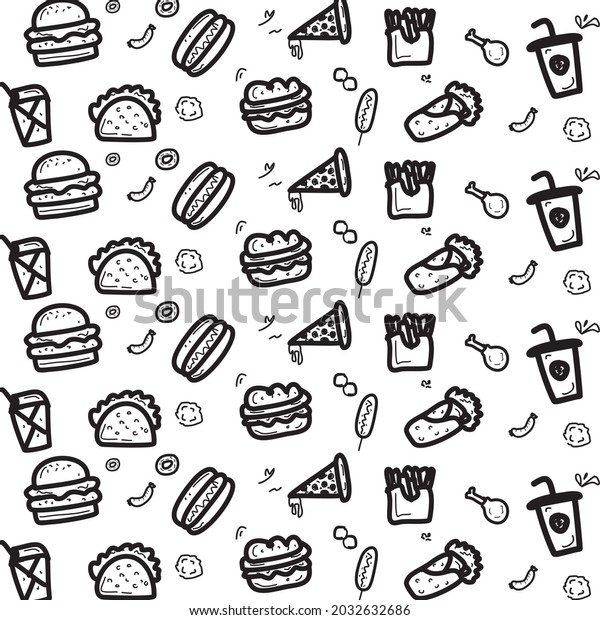 Fast Food Background Doodle Style Burger Stock Vector (Royalty Free ...