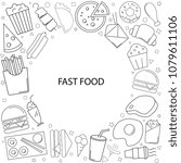 Fast food background from line icon. Linear vector pattern