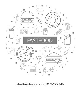 Fast food background from line icon. Linear vector pattern
