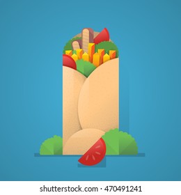 fast food background with shawarma, vector illustration