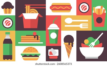 Fast food background vector bright pattern seamless