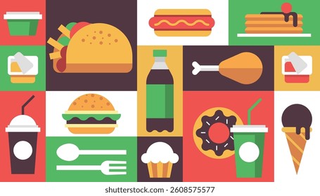 Fast food background vector bright pattern seamless