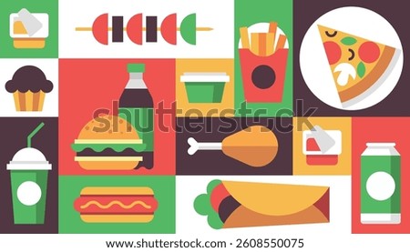 Fast food background vector bright pattern seamless