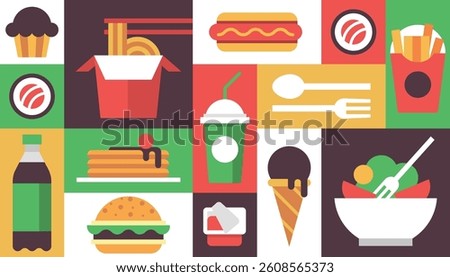 Fast food background vector bright pattern seamless