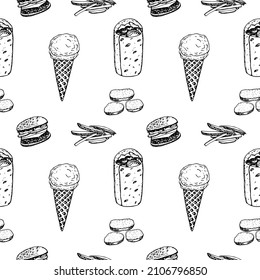 Ilustración vectorial de fondo de comida rápida, dibujo manual