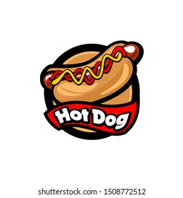 Fast Food Badge Hot Dog Logo Template Vector