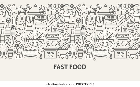 Fast Food Banner Concept. Vector Illustration of Line Web Design.