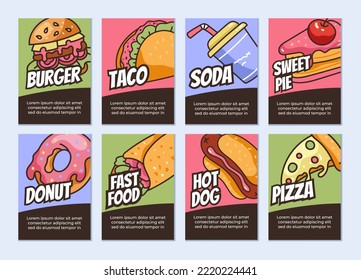 Fast food banner poster flyer cover template abstract concept set. Vector graphic design illustration element