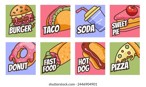 Fast food banner poster flyer cover template abstract concept set. Vector graphic design illustration element