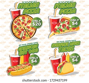 Fast food banner set, tasty set fast food vector	