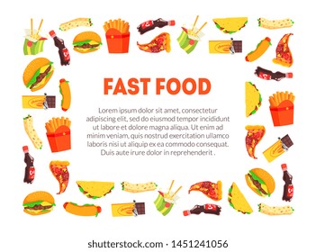 Fast Food Banner Template with Place for Text, Restaurant, Cafe Design Element, Invitation, Voucher, Flyer, Coupon Vector Illustration