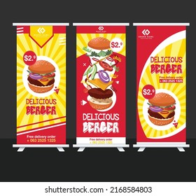 Fast food banners colorful vertical roll up design