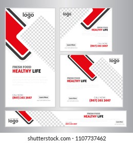 Fast food banners set with fast food sandwiches and snacks or desserts of ice cream, popcorn and french fries, cheeseburger or hamburger and hot dog or pizza for takeaway or delivery vector design
