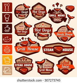 Fast food and BBQ Grill elements, Typographical Design Label or Sticer. Design Template. Vector illustration.