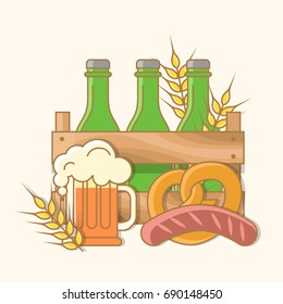 Fast food and beer. Octoberfest. Good for menu design. Vector illustration