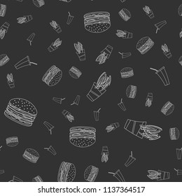 Fast food beverage seamless pattern on a black backround