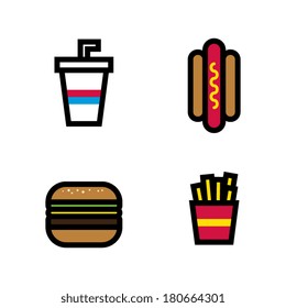 Fast Food and Beverages Cartoon Illustration
