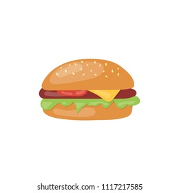 Fast Food big hamburger vector icon. Unhealthy eating cartoon illustration isolated on white background