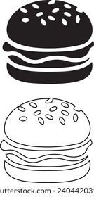 Fast food, black burger icon is on white background