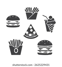 fast food black color icon set illustration