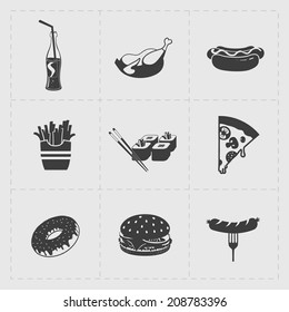 Fast Food Black Icon set on White