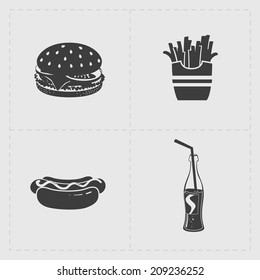 Fast Food Black Icon set on White