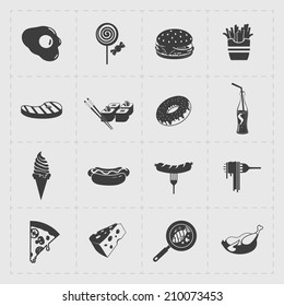 Fast Food Black Icon set on White