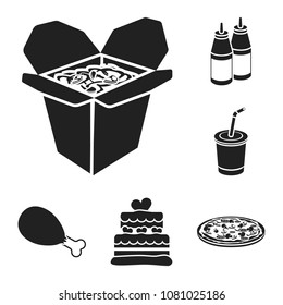 Fast food black icons in set collection for design.Food from semi-finished products vector symbol stock web illustration.