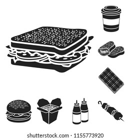 Fast food black icons in set collection for design.Food from semi-finished products vector symbol stock web illustration.