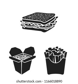 Fast food black icons in set collection for design.Food from semi-finished products vector symbol stock web illustration.