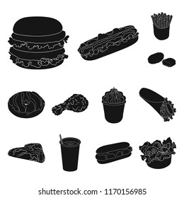 Fast food black icons in set collection for design.Food from semi-finished products vector symbol stock web illustration.