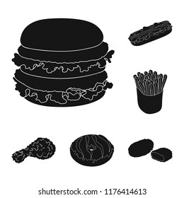 Fast food black icons in set collection for design.Food from semi-finished products vector symbol stock web illustration.